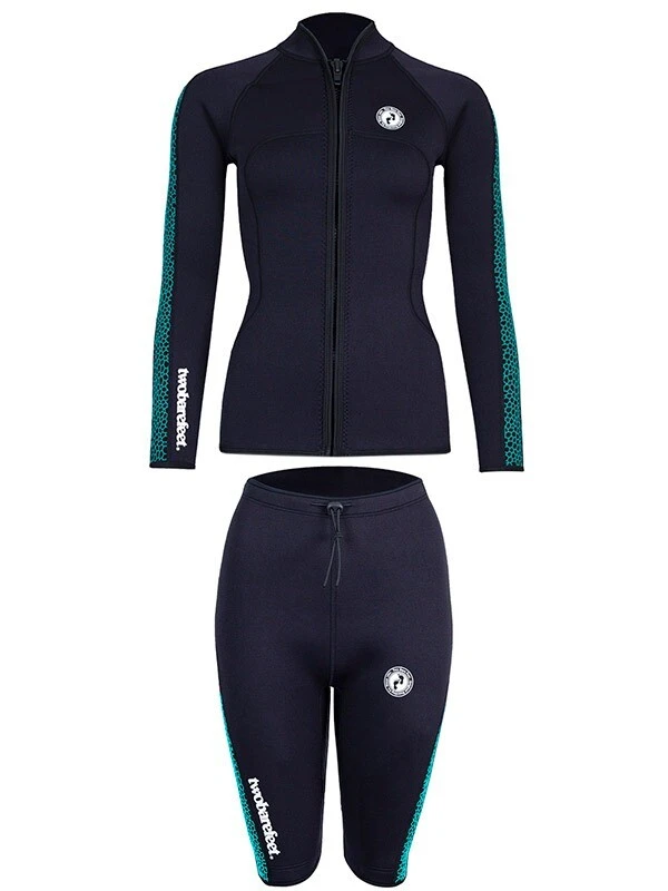 Two Bare Feet Womens Silicone Print Series 2.5mm Wetsuit Jacket & Shorts Set (Black/Mint) 4 Two Bare Feet Womens Silicone Print Series 2.5mm Wetsuit Jacket & Shorts Set (Black/Mint) - Image 2