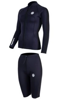Two Bare Feet Womens Silicone Print Series 2.5mm Wetsuit Jacket & Shorts Set (Black) -Glider Wetsuit Store 3 29 1