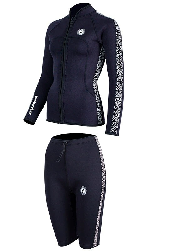 Two Bare Feet Womens Silicone Print Series 2.5mm Wetsuit Jacket & Shorts Set (Black/White) 5 Two Bare Feet Womens Silicone Print Series 2.5mm Wetsuit Jacket & Shorts Set (Black/White) - Image 3