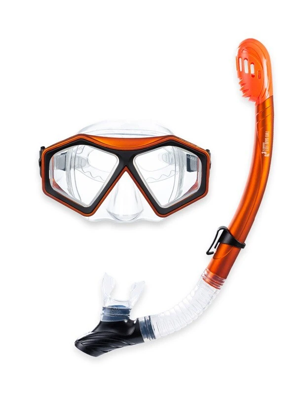 DiveSport Silicone Mask & Dry Top Snorkel 2pc Set (Orange / Clear)