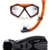 DiveSport Silicone Mask Snorkel & F70 Fins 3pc Set (Orange / Clear) -Glider Wetsuit Store divesport silicone mask snorkel f70 fins 3pc sets orange clear