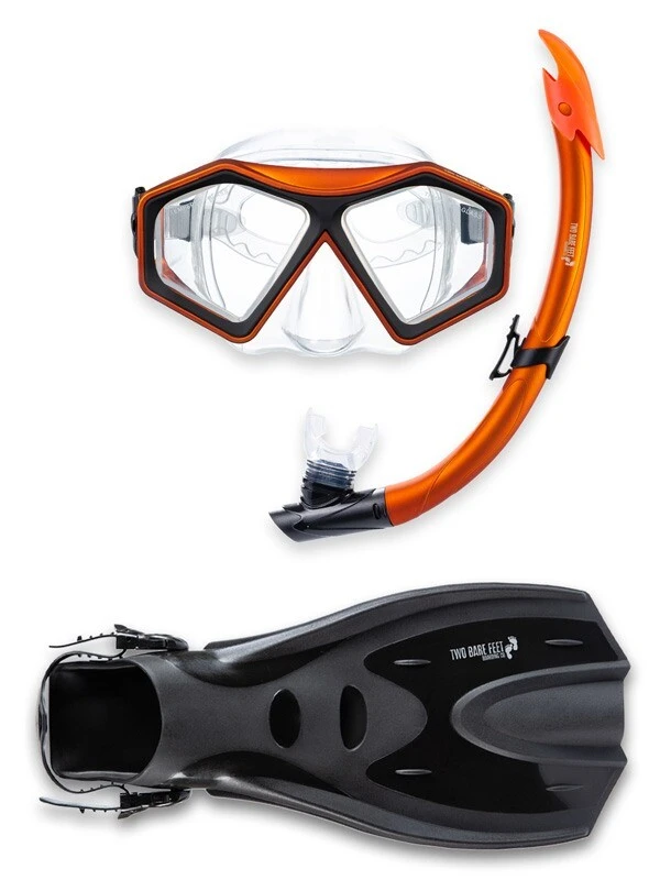DiveSport Silicone Mask Snorkel & F70 Fins 3pc Set (Orange / Clear)