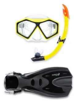 DiveSport Silicone Mask Snorkel & F70 Fins 3pc Set (Yellow / Clear)