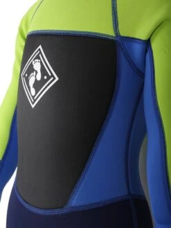 Two Bare Feet Squadron 3/2mm Short Leg Spring Junior Wetsuit (Lime/Blue/Blue) -Glider Wetsuit Store green blue navy detail