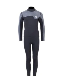 Two Bare Feet Junior Aspect 2.5mm Back Zip Jacket & Pants Set (Black/Grey Stripes)