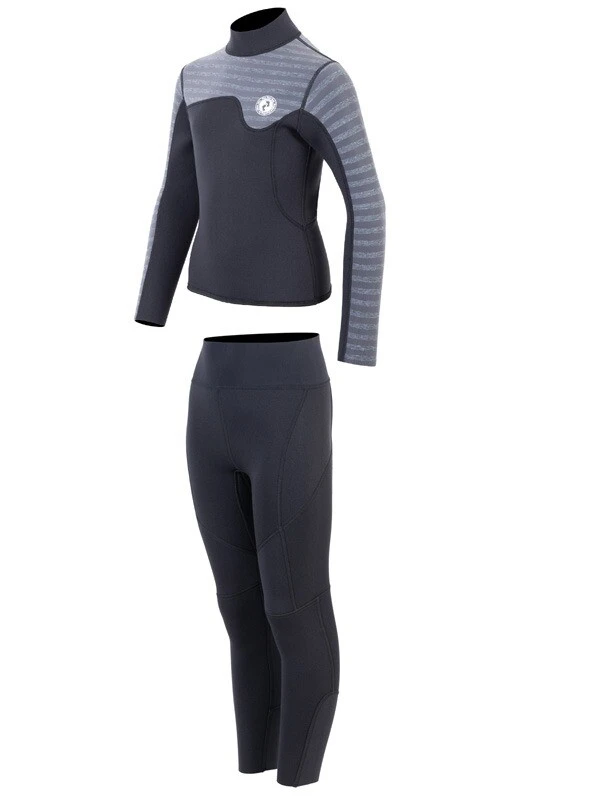 Two Bare Feet Junior Aspect 2.5mm Back Zip Jacket & Pants Set (Black/Grey Stripes) - Image 3