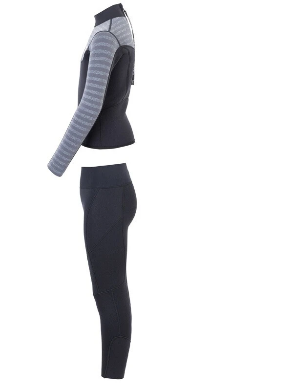 Two Bare Feet Junior Aspect 2.5mm Back Zip Jacket & Pants Set (Black/Grey Stripes) - Image 4