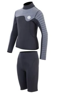 Two Bare Feet Junior Aspect Fleece Lined Zipless Thermal 2.5mm Superstretch Wetsuit Top & Shorts Set (Black/Grey Stripes) -Glider Wetsuit Store kids aspect back zip jacket black grey stripe vista shorts 3 1