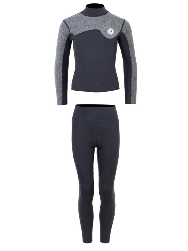 Two Bare Feet Junior Aspect Fleece Lined Zipless Thermal 2.5mm Superstretch Wetsuit Top & Pants Set (Black/Grey) - Image 2