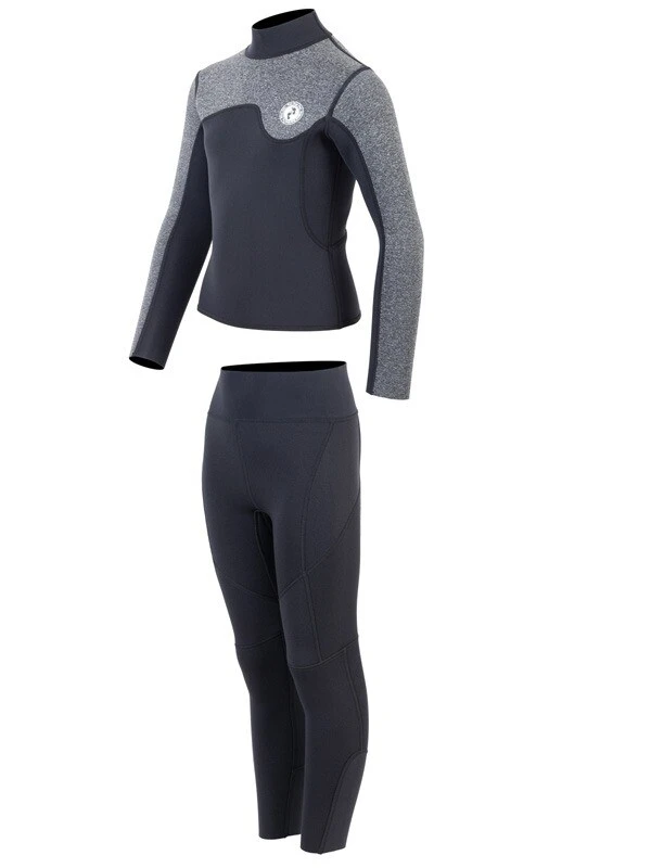 Two Bare Feet Junior Aspect Fleece Lined Zipless Thermal 2.5mm Superstretch Wetsuit Top & Pants Set (Black/Grey) - Image 3