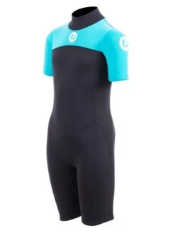 Two Bare Feet Thunderclap 2.5mm Junior Shorty Wetsuit (Aqua / Black) -Glider Wetsuit Store kids thunderclap shorty wetsuit aqua 2 1