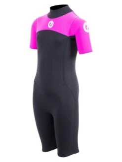 Two Bare Feet Thunderclap 2.5mm Junior Shorty Wetsuit (Pink / Black) -Glider Wetsuit Store kids thunderclap shorty wetsuit pink 2 1