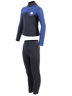 Two Bare Feet Junior Aspect Fleece Lined Zipless Thermal 2.5mm Superstretch Wetsuit Top & Pants Set (Black/Blue) -Glider Wetsuit Store kq9jcv k