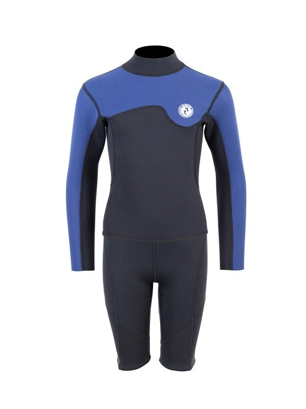 Two Bare Feet Junior Aspect Fleece Lined Zipless Thermal 2.5mm Superstretch Wetsuit Top & Shorts Set (Black/Blue) 3 Two Bare Feet Junior Aspect Fleece Lined Zipless Thermal 2.5mm Superstretch Wetsuit Top & Shorts Set (Black/Blue)