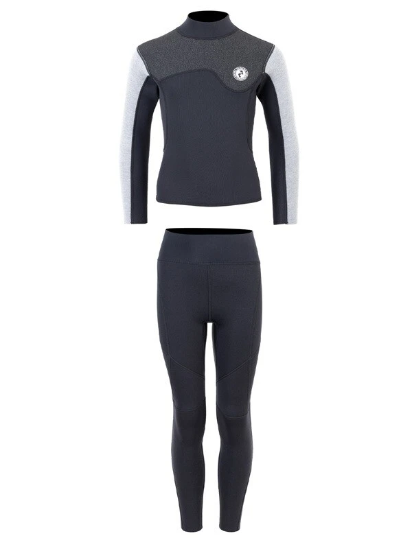 Two Bare Feet Junior Aspect Fleece Lined Zipless Thermal 2.5mm Superstretch Wetsuit Top & Pants Set (Black/Grey/Grey) 4 Two Bare Feet Junior Aspect Fleece Lined Zipless Thermal 2.5mm Superstretch Wetsuit Top & Pants Set (Black/Grey/Grey) - Image 2