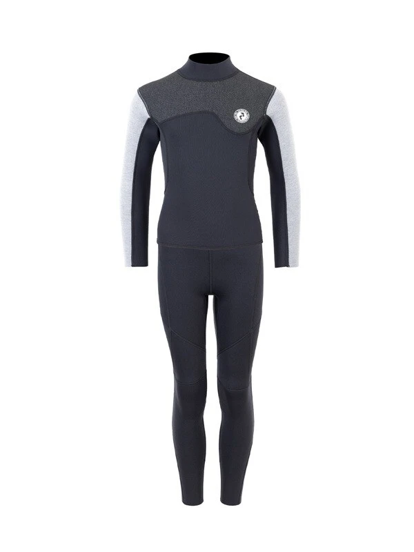 Two Bare Feet Junior Aspect Fleece Lined Zipless Thermal 2.5mm Superstretch Wetsuit Top & Pants Set (Black/Grey/Grey) 3 Two Bare Feet Junior Aspect Fleece Lined Zipless Thermal 2.5mm Superstretch Wetsuit Top & Pants Set (Black/Grey/Grey)