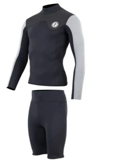 Two Bare Feet Mens Aspect Fleece Lined Zipless Thermal 2.5mm Superstretch Wetsuit Top & Shorts Set (Black/Grey/Grey) -Glider Wetsuit Store m0v21b b
