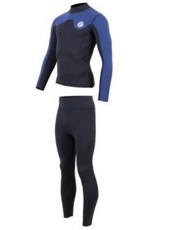 Two Bare Feet Mens Aspect Fleece Lined Zipless Thermal 2.5mm Superstretch Wetsuit Top & Pants Set (Black/Blue) -Glider Wetsuit Store m165yc c