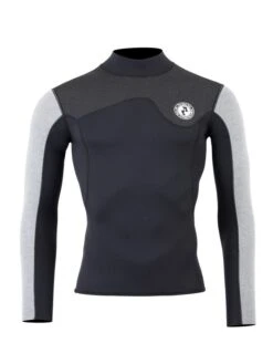 Two Bare Feet Mens Aspect Fleece Lined Zipless Thermal 2.5mm Superstretch Wetsuit Top (Black/Grey/Grey)
