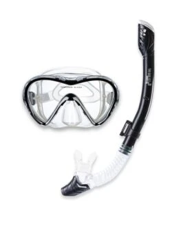 Pro Dive Series Silicone Dry Top Snorkel & Mask Set 3 (Black)