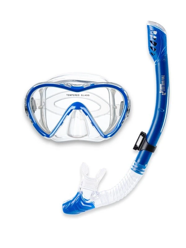 Pro Dive Series Silicone Mask, Dry Top Snorkel & F70 Fins 3 Piece Set 3 (Blue) - Image 2