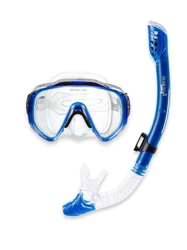 Pro Dive Series Silicone Mask, Dry Top Snorkel & F70 Fins 3 Piece Set 2 (Blue) - Image 2