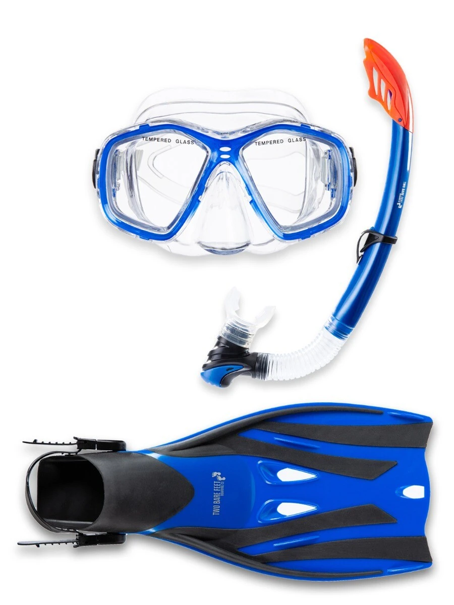 PVC Mask Snorkel & F52 Fins 3pc Set (Marine Blue)