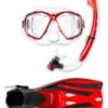 PVC Mask Snorkel & F52 Fins 3pc Set (Red) -Glider Wetsuit Store pvc mask snorkel f52 fins 3pc set red