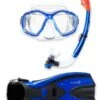Two Bare Feet Adult PVC Mask, Snorkel & F70 Fins 3 Piece Set (Blue)
