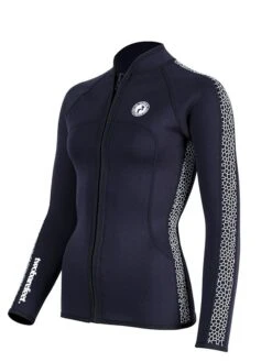 Two Bare Feet Womens Silicone Print Series Full Zip 2.5mm Wetsuit Jacket (Black/White) -Glider Wetsuit Store silicone series jacket white 2