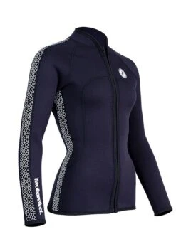 Two Bare Feet Womens Silicone Print Series Full Zip 2.5mm Wetsuit Jacket (Black/White) -Glider Wetsuit Store silicone series jacket white 8