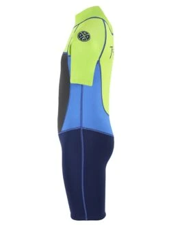 Two Bare Feet Squadron 3/2mm Junior Shorty Wetsuit (Lime/Blue/Blue) -Glider Wetsuit Store squadron kids short arms short legs green blue navy 3