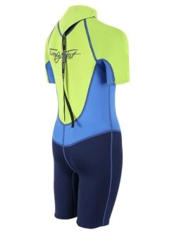 Two Bare Feet Squadron 3/2mm Junior Shorty Wetsuit (Lime/Blue/Blue) -Glider Wetsuit Store squadron kids short arms short legs green blue navy 6