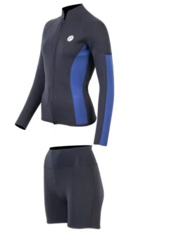 Two Bare Feet Unisex Perspective Full Zip 2.5mm Wetsuit Jacket & Hotpants Set (Black/Blue) -Glider Wetsuit Store u3890t 4