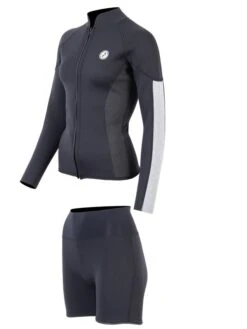 Two Bare Feet Unisex Perspective Full Zip 2.5mm Wetsuit Jacket & Hotpants Set (Black/Grey/Grey) -Glider Wetsuit Store ucdcww i