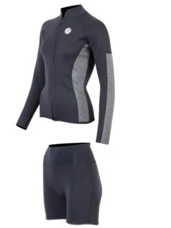 Two Bare Feet Unisex Perspective Full Zip 2.5mm Wetsuit Jacket & Hotpants Set (Black/Grey) -Glider Wetsuit Store ujyl7a l