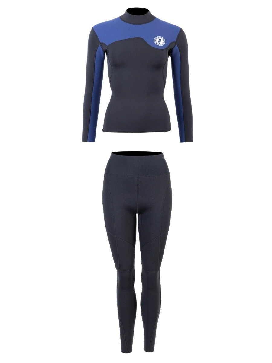 Two Bare Feet Womens Aspect Fleece Lined Zipless Thermal 2.5mm Superstretch Wetsuit Top & Pants Set (Black/Blue) 4 Two Bare Feet Womens Aspect Fleece Lined Zipless Thermal 2.5mm Superstretch Wetsuit Top & Pants Set (Black/Blue) - Image 2