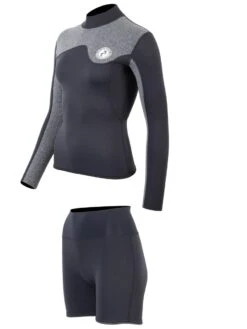 Two Bare Feet Womens Aspect Back Zip 2.5mm Wetsuit Jacket & Hotpants Set (Black/Grey) -Glider Wetsuit Store w4dj5g 6