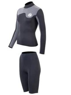 Two Bare Feet Womens Aspect Back Zip 2.5mm Wetsuit Jacket & Shorts Set (Black/Grey Stripes) -Glider Wetsuit Store w4wb7b r
