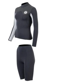 Two Bare Feet Womens Aspect Fleece Lined Zipless Thermal 2.5mm Superstretch Wetsuit Top & Shorts Set (Black/Grey/Grey) -Glider Wetsuit Store w6f57b d