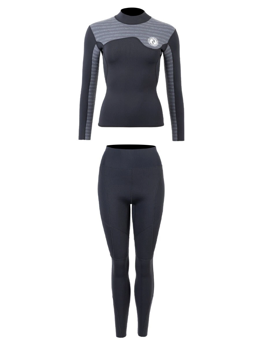 Two Bare Feet Womens Aspect Fleece Lined Zipless Thermal 2.5mm Superstretch Wetsuit Top & Pants Set (Black/Grey Stripes) 4 Two Bare Feet Womens Aspect Fleece Lined Zipless Thermal 2.5mm Superstretch Wetsuit Top & Pants Set (Black/Grey Stripes) - Image 2