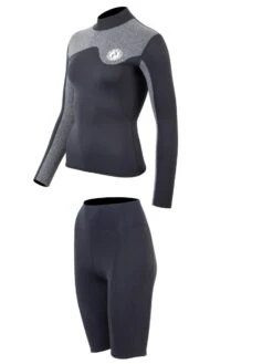 Two Bare Feet Womens Aspect Back Zip 2.5mm Wetsuit Jacket & Shorts Set (Black/Grey) -Glider Wetsuit Store wfqn6i s