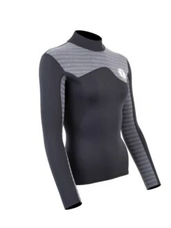 Two Bare Feet Womens Aspect Back Zip 2.5mm Wetsuit Jacket (Black/Grey Stripes) -Glider Wetsuit Store womens aspect back zip jacket black grey 8