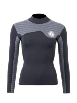 Two Bare Feet Womens Aspect Fleece Lined Zipless Thermal 2.5mm Superstretch Wetsuit Top (Black/Grey Stripe)