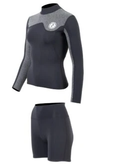 Two Bare Feet Womens Aspect Fleece Lined Zipless Thermal 2.5mm Superstretch Wetsuit Top & Hotpants Set (Black/Grey) -Glider Wetsuit Store wswyss 6 1