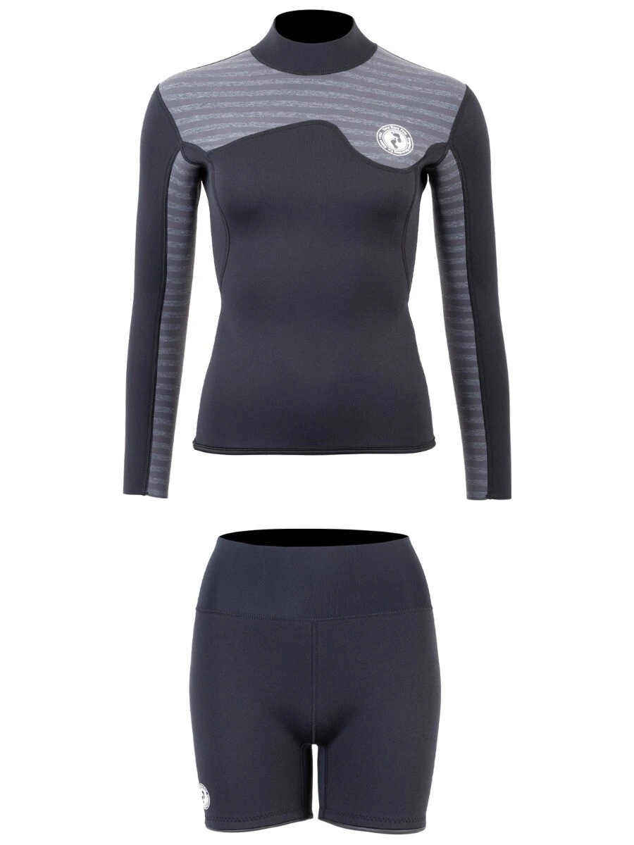 Two Bare Feet Womens Aspect Back Zip 2.5mm Wetsuit Jacket & Hotpants Set (Black/Grey Stripes) 4 Two Bare Feet Womens Aspect Back Zip 2.5mm Wetsuit Jacket & Hotpants Set (Black/Grey Stripes) - Image 2