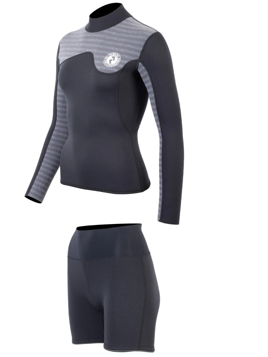 Two Bare Feet Womens Aspect Back Zip 2.5mm Wetsuit Jacket & Hotpants Set (Black/Grey Stripes) 5 Two Bare Feet Womens Aspect Back Zip 2.5mm Wetsuit Jacket & Hotpants Set (Black/Grey Stripes) - Image 3